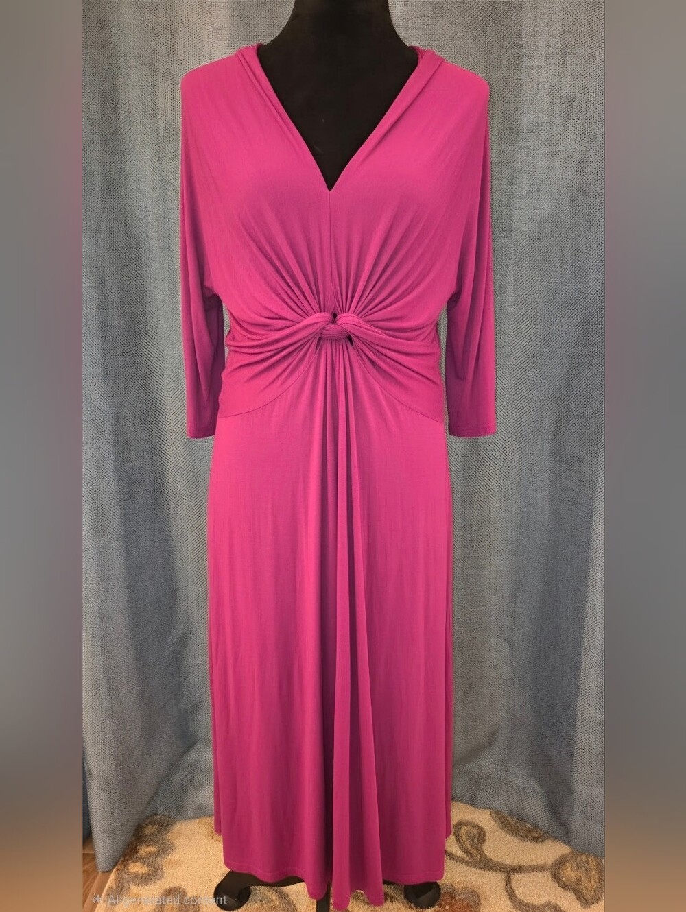 Kiyonna "Whimsy" Front-Twist Jersey Maxi Dress in berry/magenta.